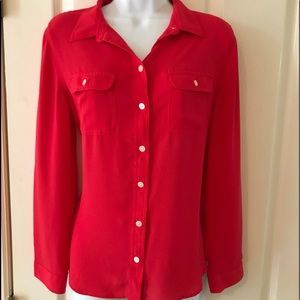 Ann Taylor LOFT Red Utility Blouse